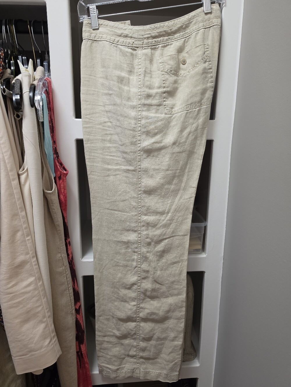 Ladies Casual Linen Blend Pants — Light Beige